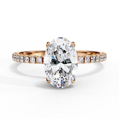 Oval Cut Moissanite Engagement Ring – Pavé Band – 925 Silver / 10K / 14K Gold / Platinum