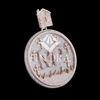 Custom Round Pendant with Fully Iced Rose Gold Finish and Moissanite Stones – Personalized Graveyard-Inspired Design with House Bail and Custom Text Detailing