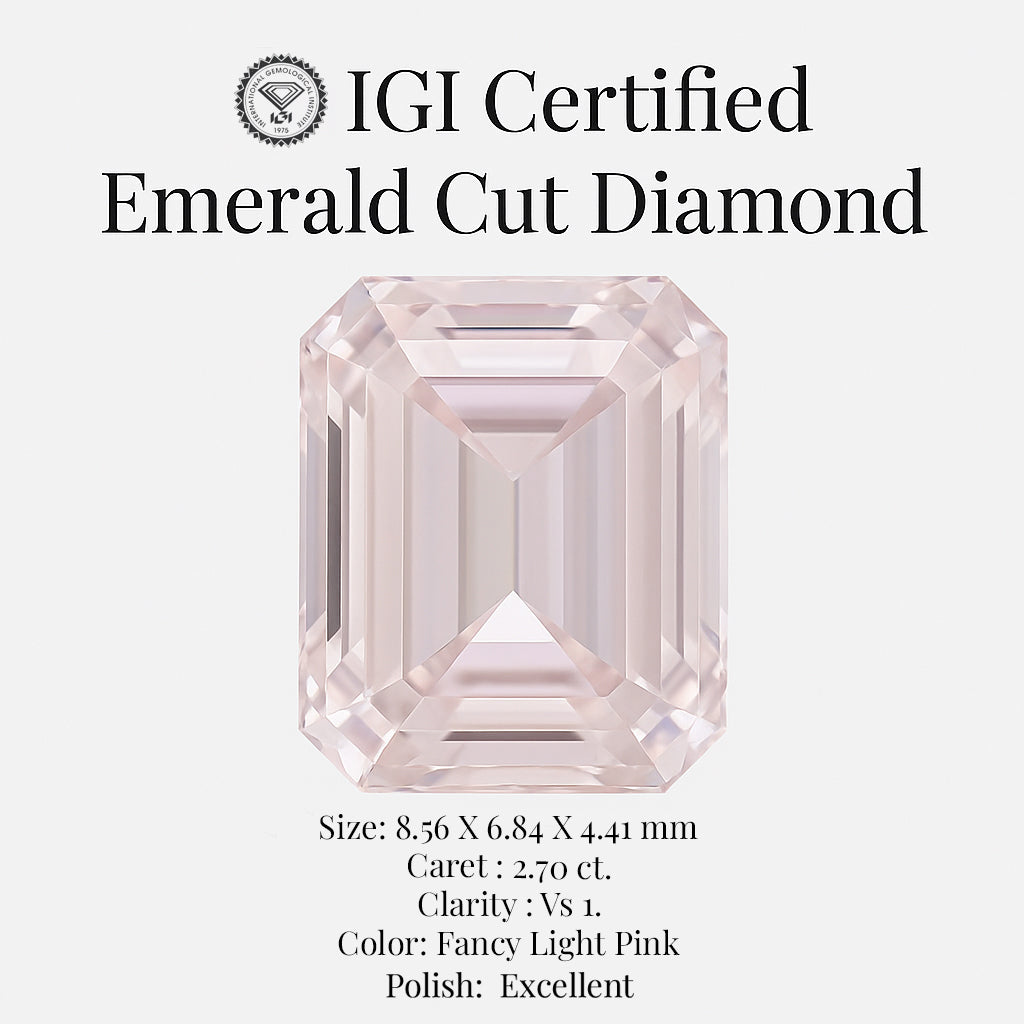 emerald cut 2.70 ct igi certified fancy light pink diamond – finora jewelry