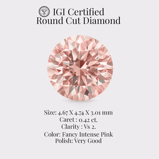 Round 0.42 Ct International Gemological Institute Certified Fancy Intense Pink Diamond – Finora Jewelry