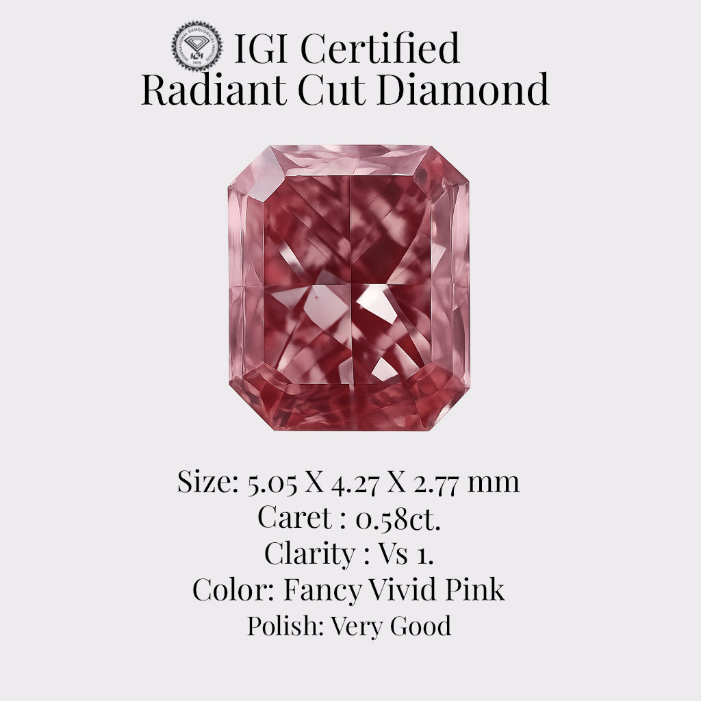 radiant cut 0.58 ct igi certified fancy vivid pink diamond – finora jewelry