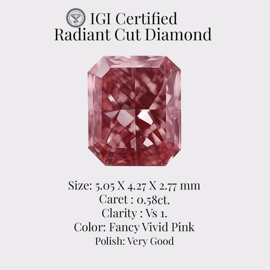 Radiant Cut 0.58 Ct IGI Certified Fancy Vivid Pink Diamond – Finora Jewelry