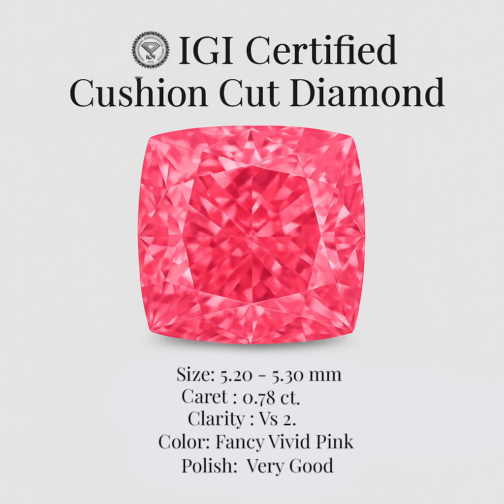 cushion cut 0.78 ct igi certified fancy vivid pink diamond – finora jewelry