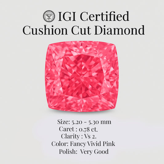 Cushion Cut 0.78 Ct IGI Certified Fancy Vivid Pink Diamond – Finora Jewelry