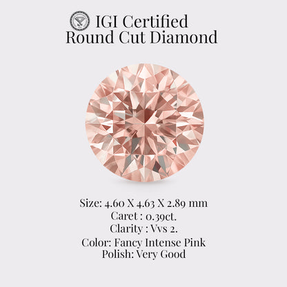 Round 0.39 Ct International Gemological Institute Certified Fancy Intense Pink Diamond – Finora Jewelry
