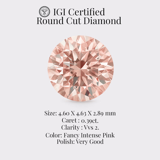 Round 0.39 Ct International Gemological Institute Certified Fancy Intense Pink Diamond – Finora Jewelry
