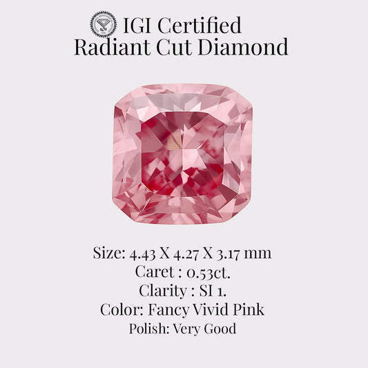 Radiant Cut 0.53 Ct IGI Certified Fancy Vivid Pink Diamond – Finora Jewelry