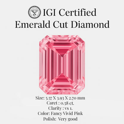Emerald Cut 0.58 Ct IGI Certified Fancy Vivid Pink Diamond – Finora Jewelry