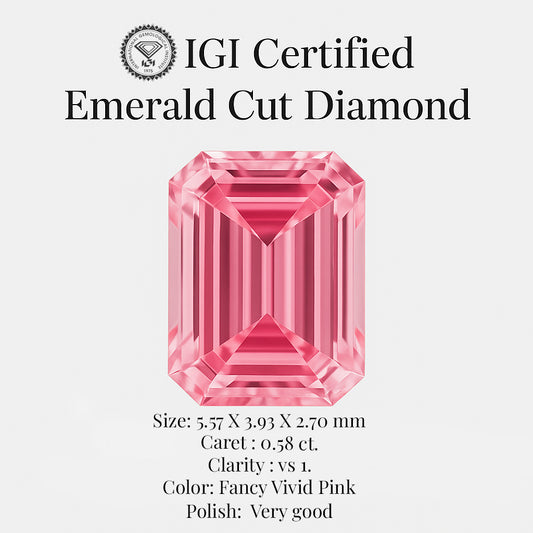 Emerald Cut 0.58 Ct IGI Certified Fancy Vivid Pink Diamond – Finora Jewelry