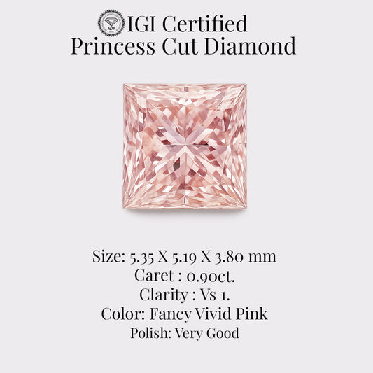 Princess Cut 0.90 Ct IGI Certified Fancy Vivid Pink Diamond – Finora Jewelry