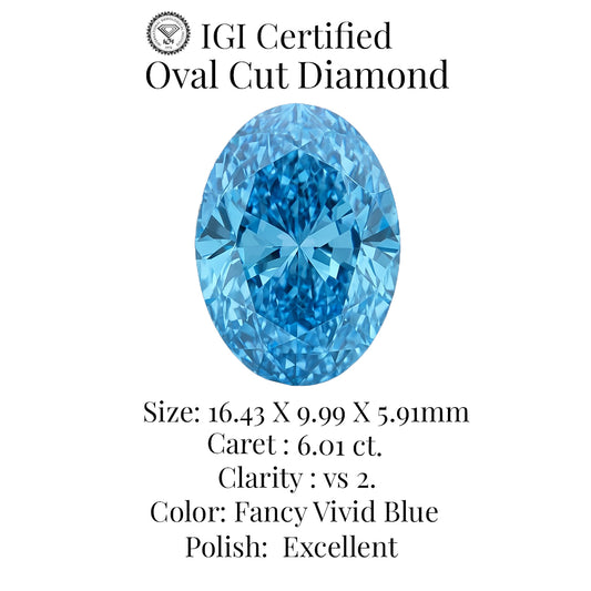 Oval Cut 6.01 Ct IGI Certified Fancy Vivid Blue Diamond – Finora Jewelry