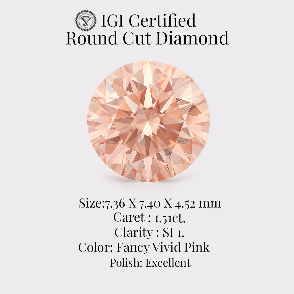 round cut diamond 1.51 ct igi certified fancy vivid pink diamond – finora jewelry