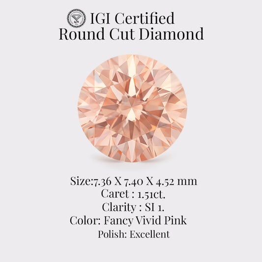 Round Cut Diamond 1.51 Ct IGI Certified Fancy Vivid Pink Diamond – Finora Jewelry