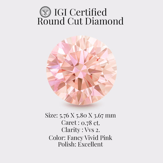 Round 0.78 Ct IGI Certified Fancy Vivid Pink Diamond – Finora Jewelry