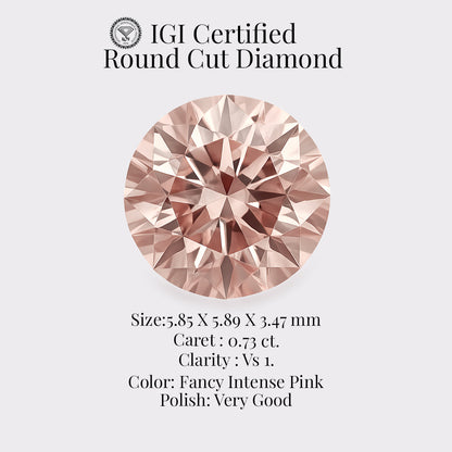 Round 0.73 Ct International Gemological Institute Certified Fancy Intense Pink Diamond – Finora Jewelry