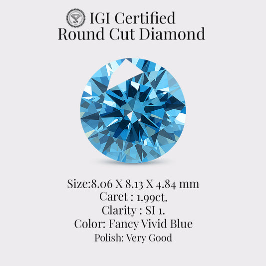 Round Cut Diamond 1.99 Ct IGI Certified Fancy Vivid Blue Diamond – Finora Jewelry