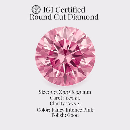Round 0.71 Ct International Gemological Institute Certified Fancy Intense Pink Diamond – Finora Jewelry