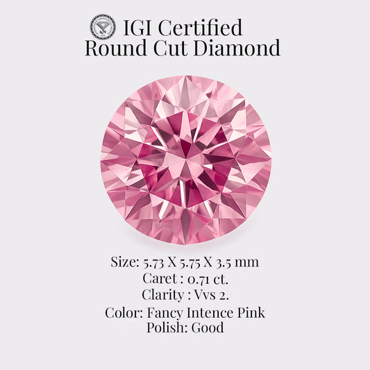 Round 0.71 Ct International Gemological Institute Certified Fancy Intense Pink Diamond – Finora Jewelry
