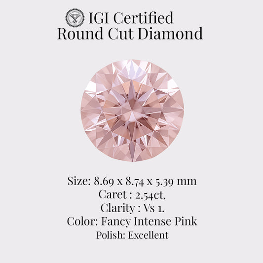 Round Cut 2.54 Ct IGI Certified Fancy Intense Pink Diamond – Finora Jewelry