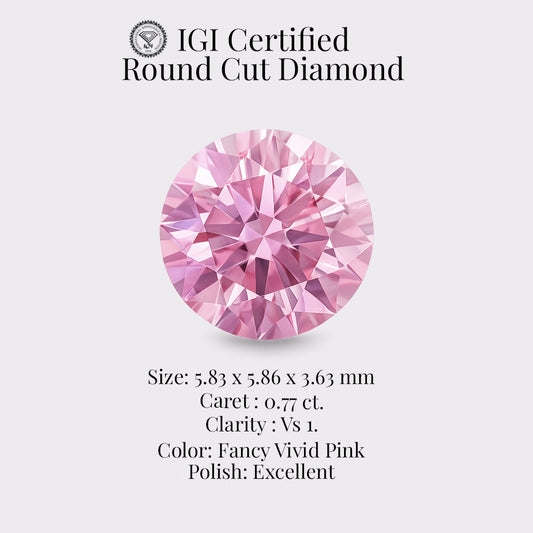 Round 0.77 Ct IGI Certified Fancy Vivid Pink Diamond – Finora Jewelry