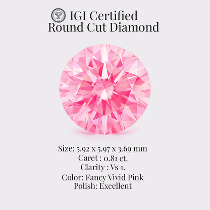Round 0.81 Ct IGI Certified Fancy Vivid Pink Diamond – Finora Jewelry