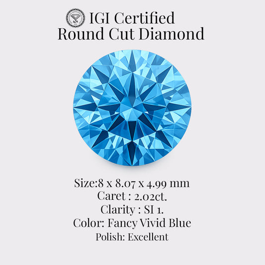 Round Cut 2.02 Ct IGI Certified Fancy Vivid Blue Diamond – Finora Jewelry