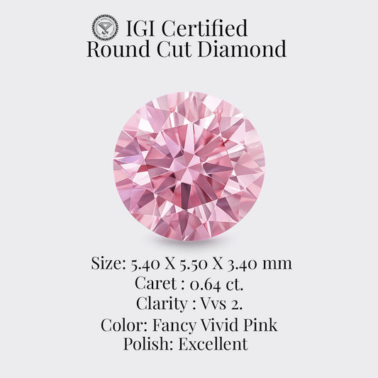 Round 0.64 Ct International Gemological Institute Certified Fancy Vivid Pink Diamond – Finora Jewelry