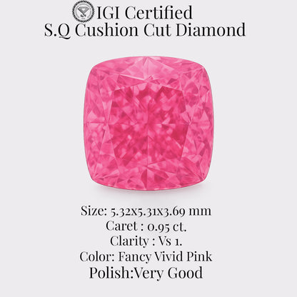 Cushion 0.95 Ct International Gemological Institute Certified Fancy Vivid Pink Diamond – Finora Jewelry