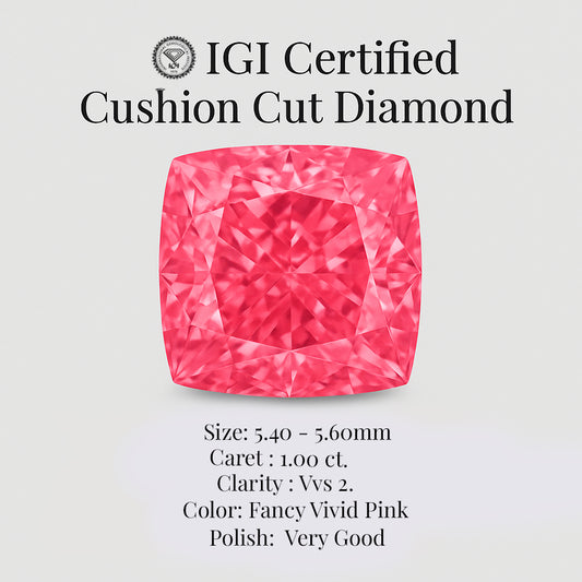 Cushion Cut 1.00 Ct IGI Certified Fancy Vivid Pink Diamond – Finora Jewelry