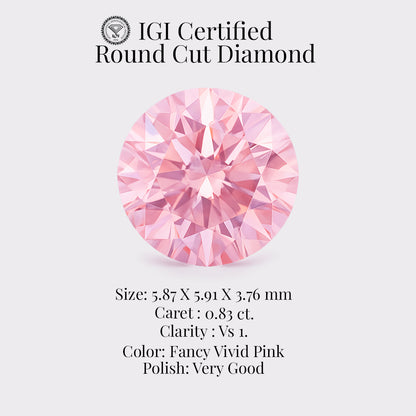 Round 0.83 Ct IGI Certified Fancy Vivid Pink Diamond – Finora Jewelry