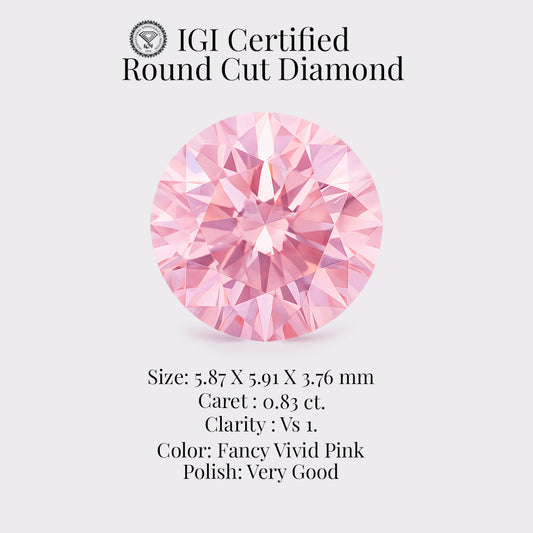 Round 0.83 Ct IGI Certified Fancy Vivid Pink Diamond – Finora Jewelry