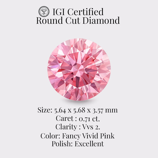Round 0.71 Ct International Gemological Institute Certified Fancy Vivid Pink Diamond – Finora Jewelry