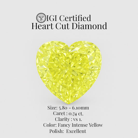 Heart Cut 0.74 Ct IGI Certified Fancy Intense Yellow Diamond – Finora Jewelry