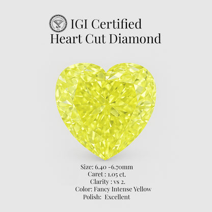 Heart Cut 1.05 Ct IGI Certified Fancy Intense Yellow Diamond – Finora Jewelry