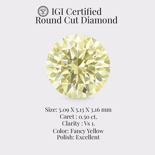 Round 0.50 Ct International Gemological Institute Certified Fancy Yellow Diamond – Finora Jewelry