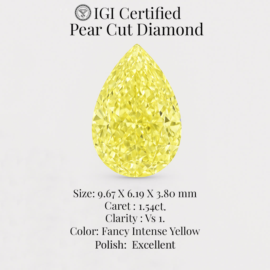 pear cut 1.54 ct igi certified fancy intense yellow diamond – finora jewelry