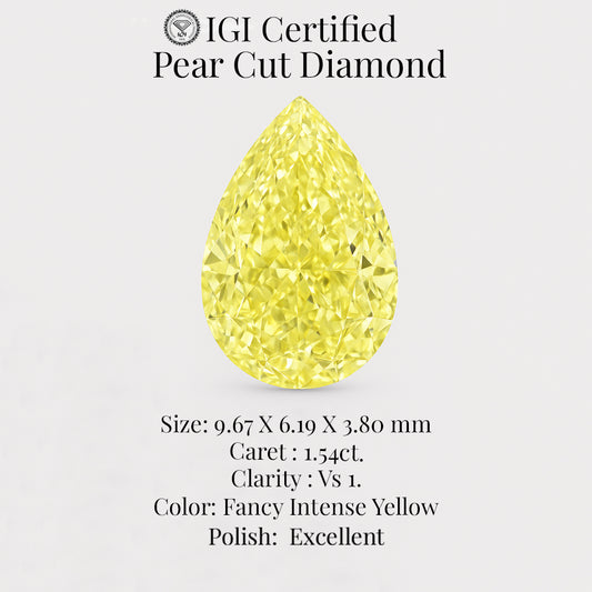 Pear Cut 1.54 Ct IGI Certified Fancy Intense Yellow Diamond – Finora Jewelry