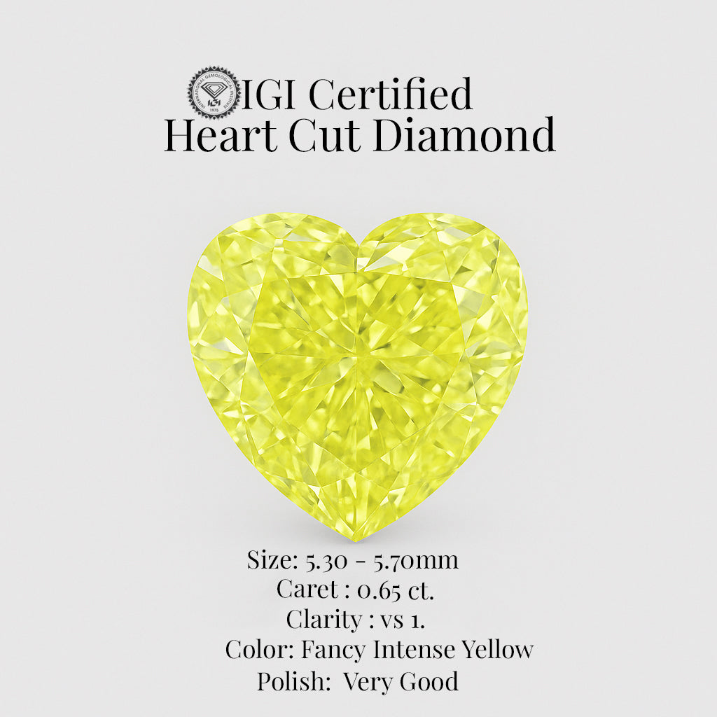 heart cut 0.65 ct igi certified fancy intense yellow diamond – finora jewelry