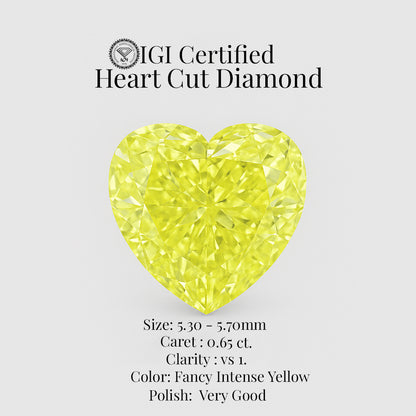 Heart Cut 0.65 Ct IGI Certified Fancy Intense Yellow Diamond – Finora Jewelry