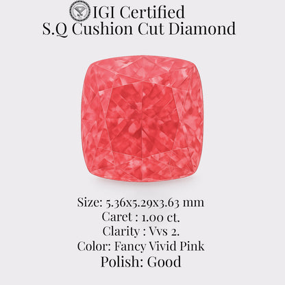 Cushion 1.00 Ct International Gemological Institute Certified Fancy Vivid Pink Diamond – Finora Jewelry