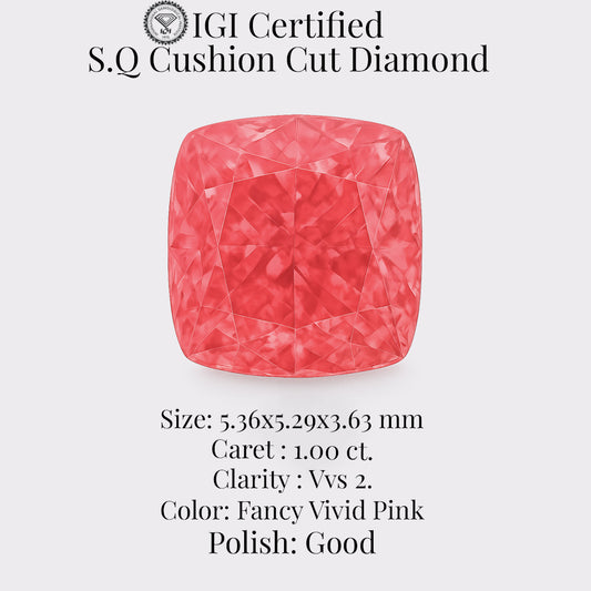 Cushion 1.00 Ct International Gemological Institute Certified Fancy Vivid Pink Diamond – Finora Jewelry