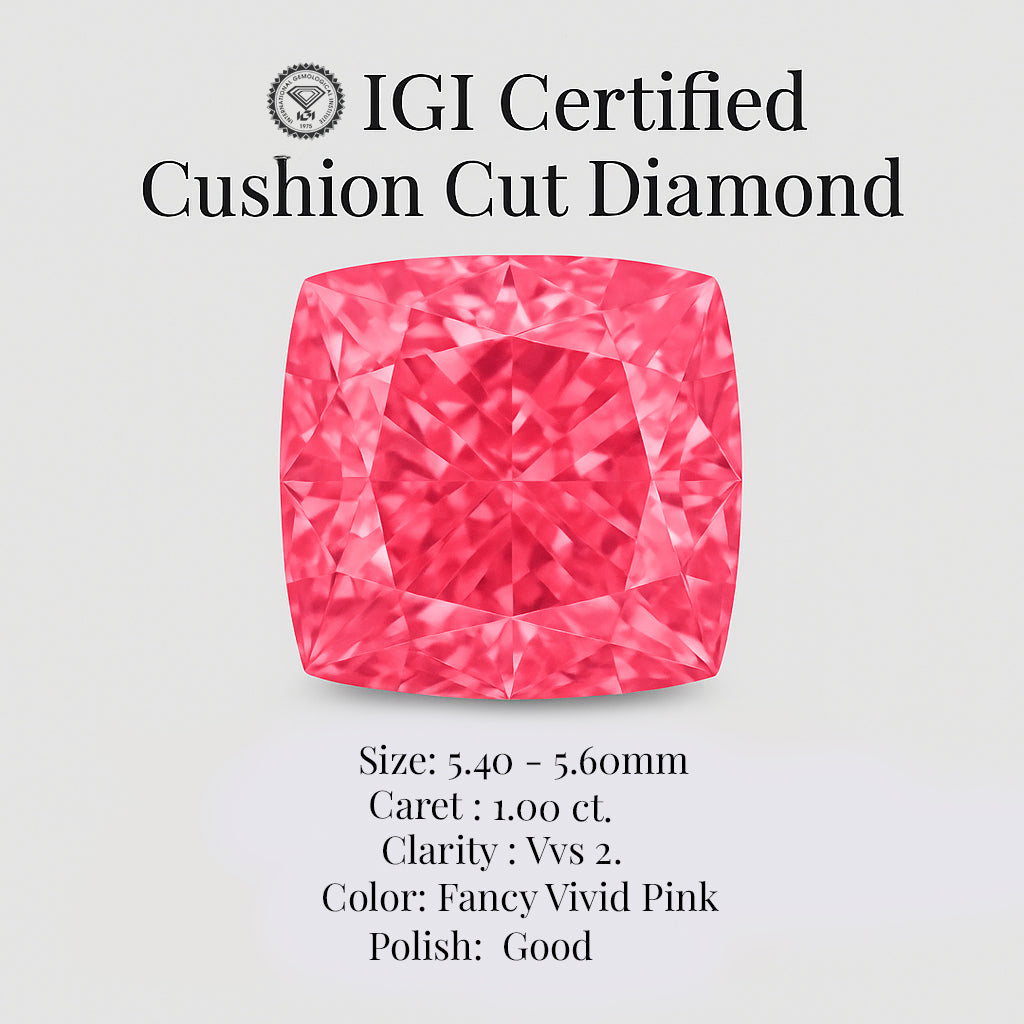 cushion cut 1.00 ct igi certified fancy vivid pink diamond – finora jewelry