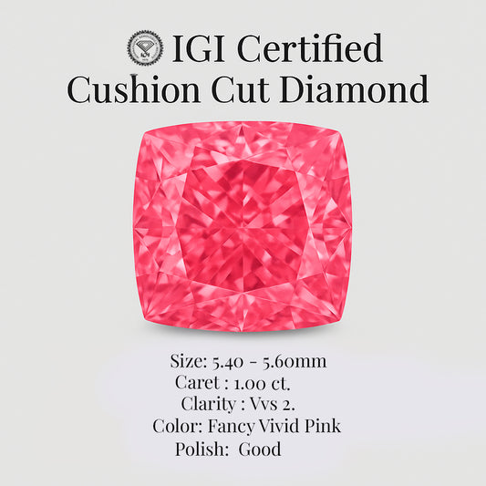 Cushion Cut 1.00 Ct IGI Certified Fancy Vivid Pink Diamond – Finora Jewelry