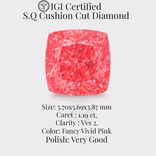 Cushion 1.19 Ct International Gemological Institute Certified Fancy Vivid Pink Diamond – Finora Jewelry