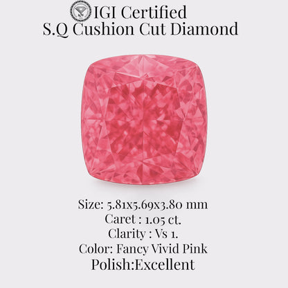 Cushion 1.05 Ct International Gemological Institute Certified Fancy Vivid Pink Diamond – Finora Jewelry