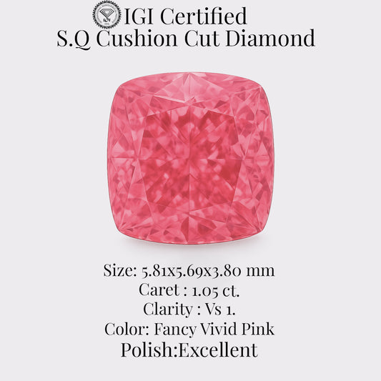 Cushion 1.05 Ct International Gemological Institute Certified Fancy Vivid Pink Diamond – Finora Jewelry