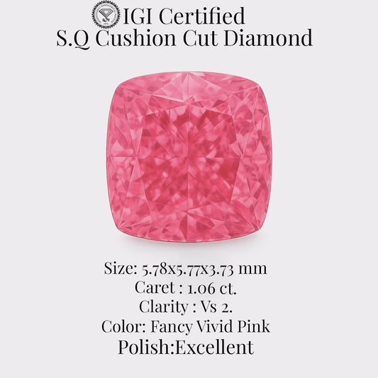 Cushion 1.06 Ct International Gemological Institute Certified Fancy Vivid Pink Diamond – Finora Jewelry