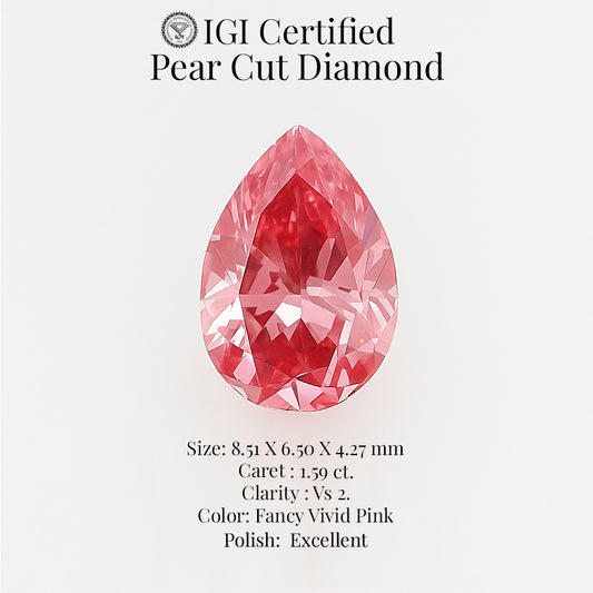 Pear Cut 1.59 Ct IGI Certified Fancy Vivid Pink Diamond – Finora Jewelry