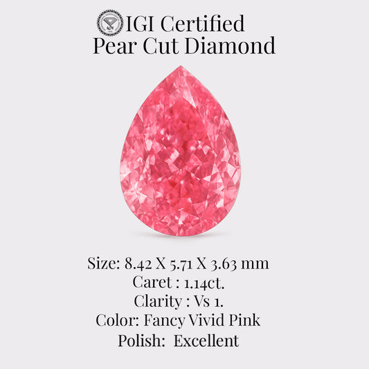 Pear Cut 1.14 Ct IGI Certified Fancy Vivid Pink Diamond – Finora Jewelry