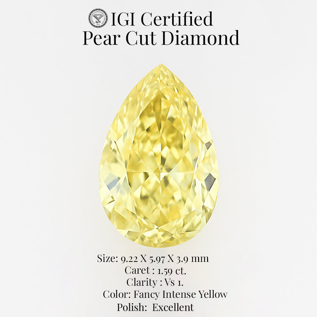 pear cut 1.59 ct igi certified fancy intense yellow diamond – finora jewelry